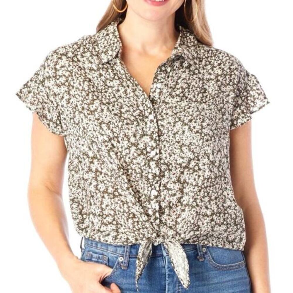 Jessica Simpson Rhea Printed Flutter-Sleeve Tie-Front Top Size 3X